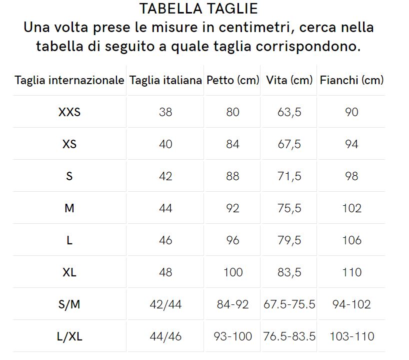 Tabella taglie Quid