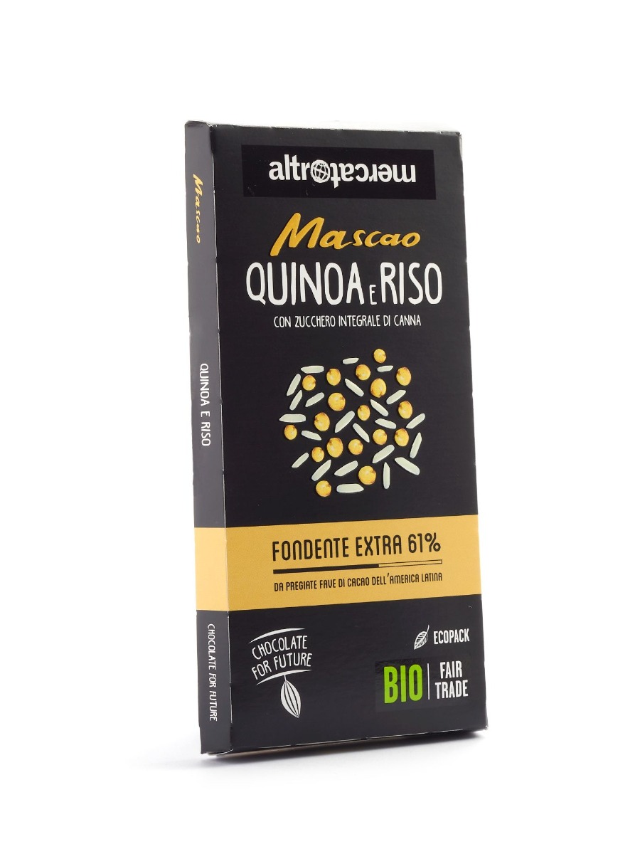 Tavoletta di cioccolato fondente con quinoa e riso Mascao