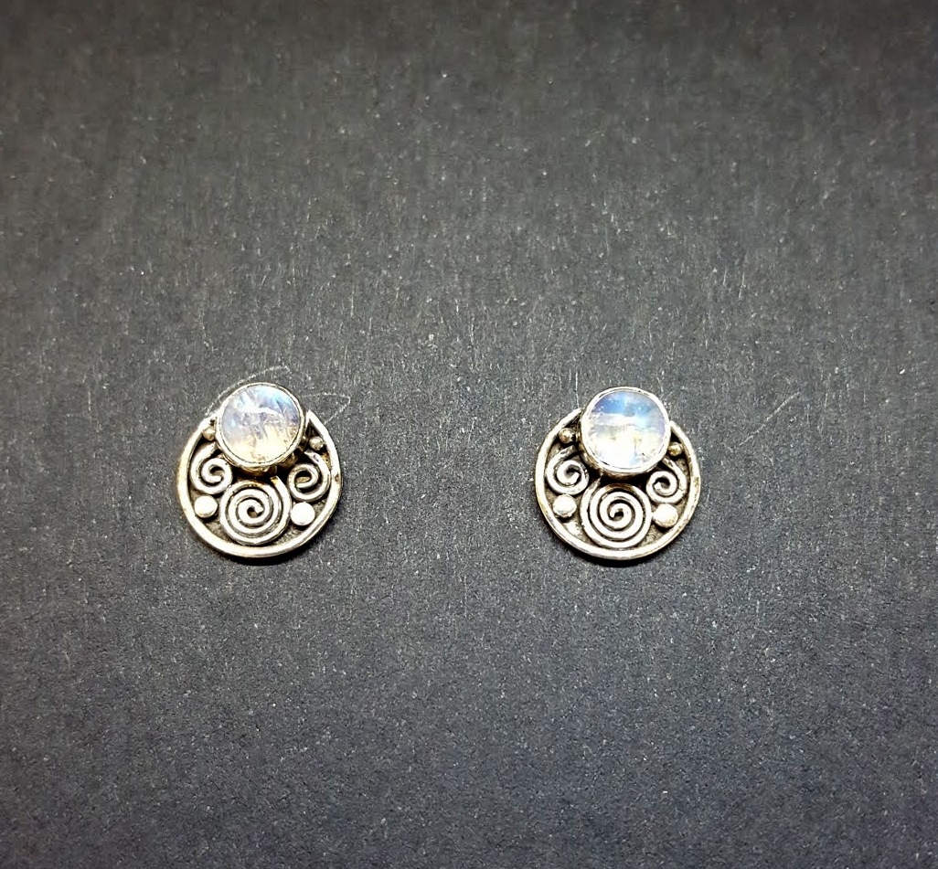 Orecchini bottone in Argento rotondi 3 spirali con pietra 10 mm
