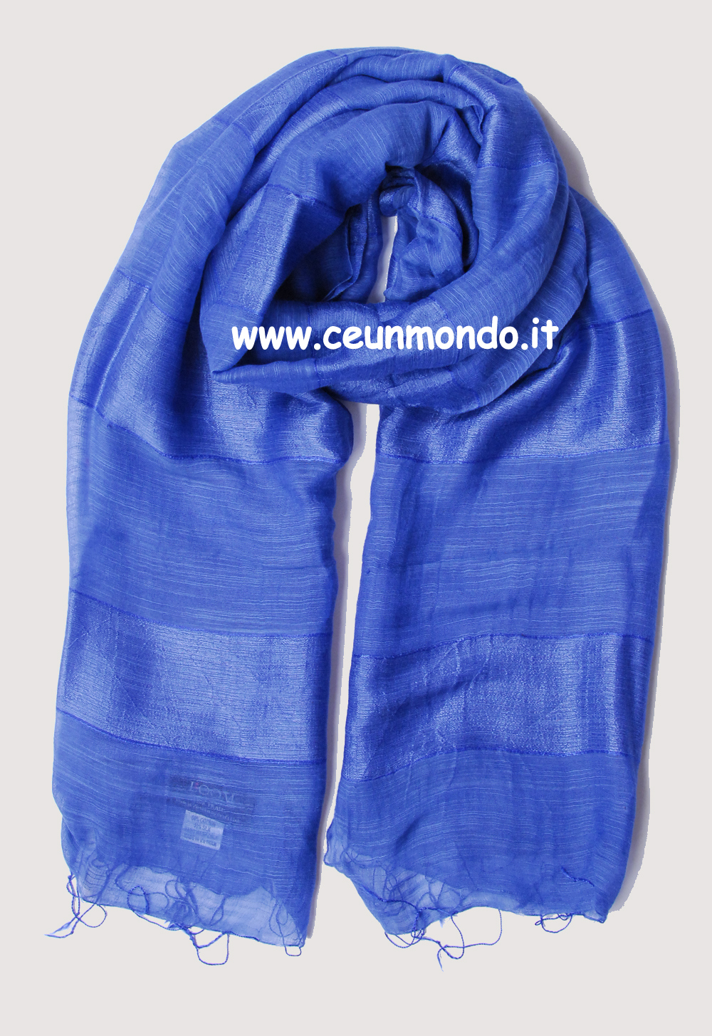 Sciarpa 50% seta 50% cotone Tinta Unita righe Blue