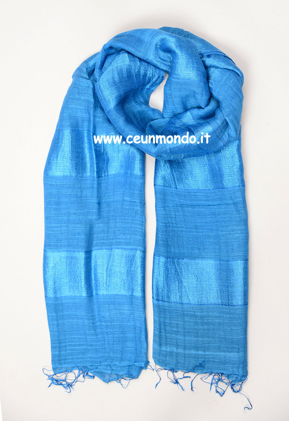 Sciarpa 50% seta 50% cotone Tinta Unita righe Bright Cobalt