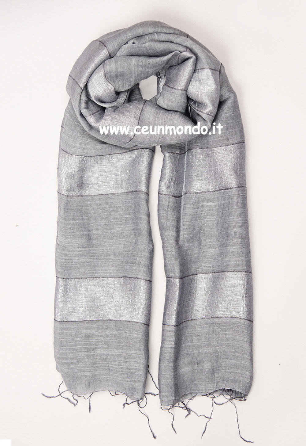 Sciarpa 50% seta 50% cotone Tinta Unita righe Clear Gray