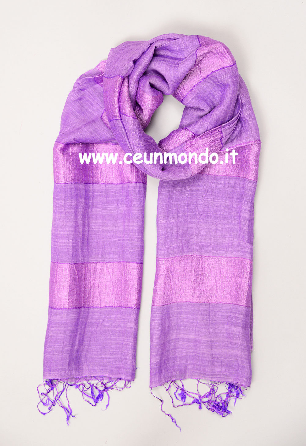 Sciarpa 50% seta 50% cotone Tinta Unita righe Dhalia Purple