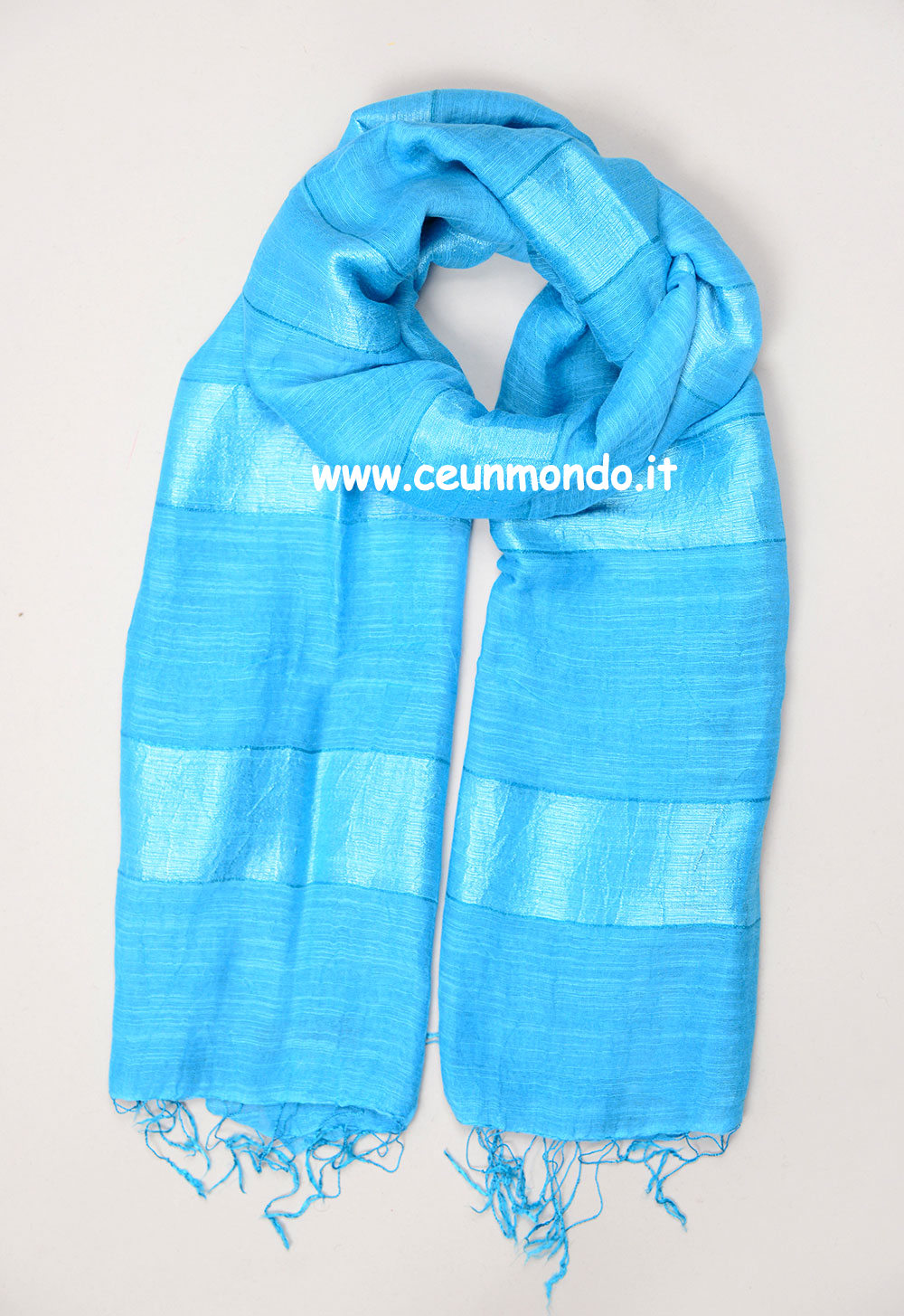Sciarpa 50% seta 50% cotone Tinta Unita righe Enamel Blue