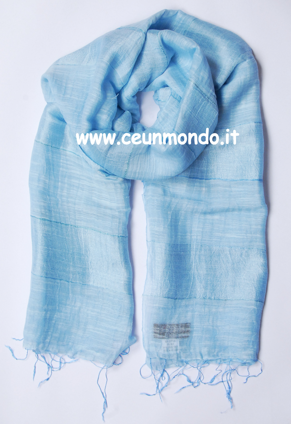 Sciarpa 50% seta 50% cotone Tinta Unita righe Light Blue
