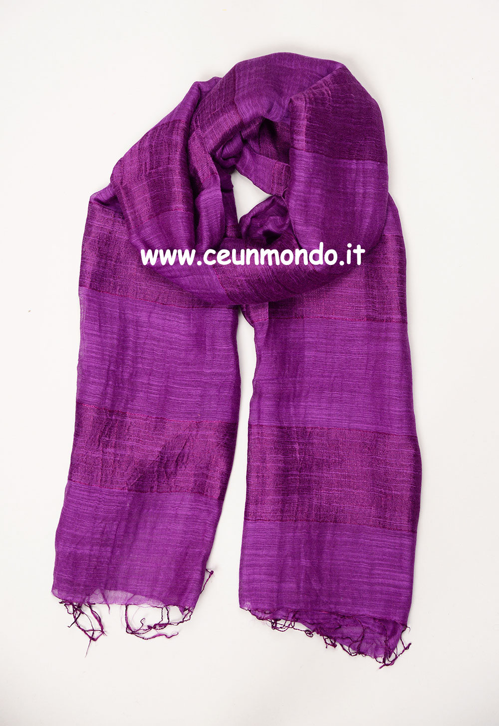 Sciarpa 50% seta 50% cotone Tinta Unita righe Purple Rain