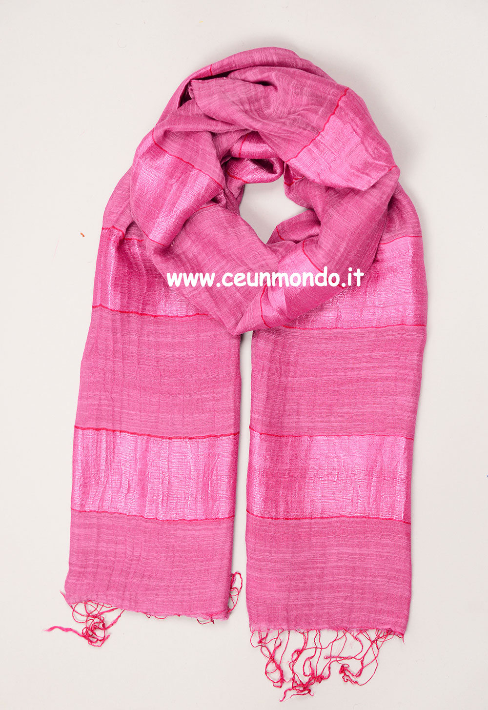 Sciarpa 50% seta 50% cotone Tinta Unita righe Pink
