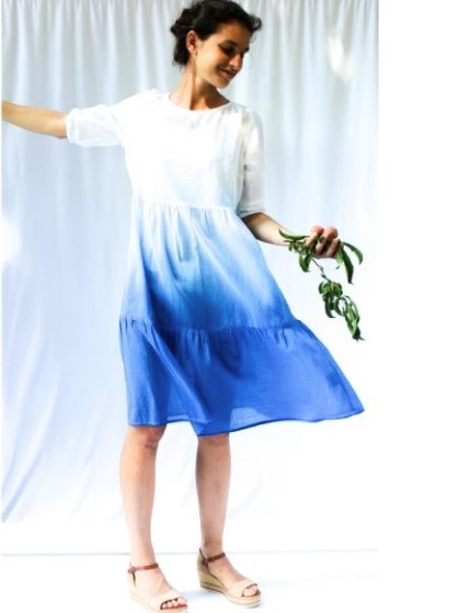 Vestito azzurro bianco in cotone voile - Trame