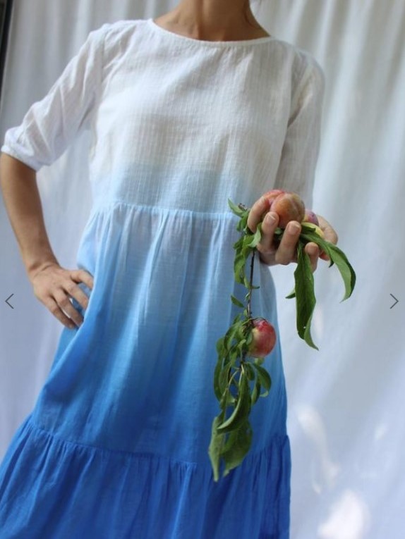 Vestito azzurro bianco in cotone voile - Trame 