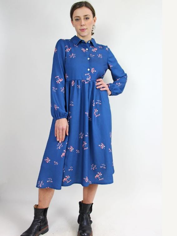 Abito azzurro donna, Ginestrella fantasia Berries 100% viscosa, On Earth Ethical Fashion.