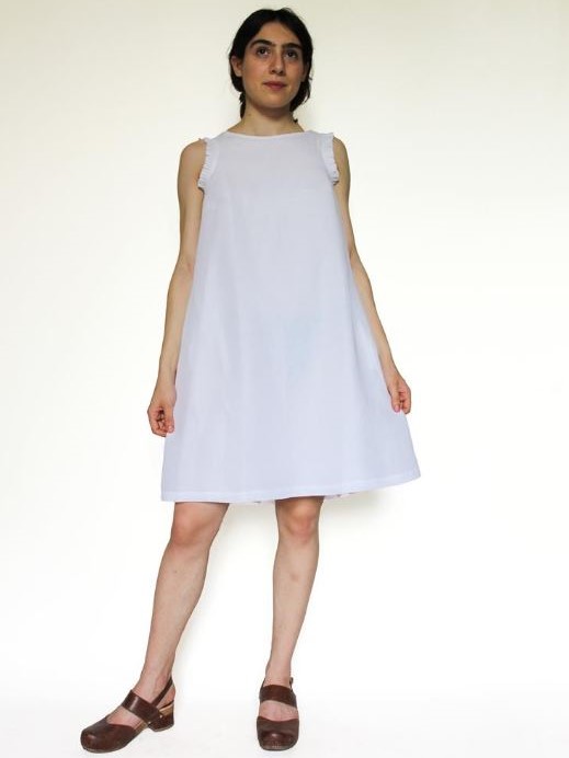 Vestito svasato al ginocchio bianco lino Anais - Trame