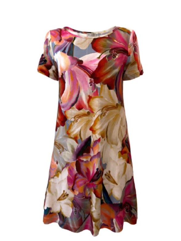 Abito donna in jersey MILOS fantasia rosa - Progetto Quid
