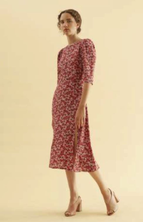 Abito fantasia floreale con spacco Arancio color Rosso - Quid