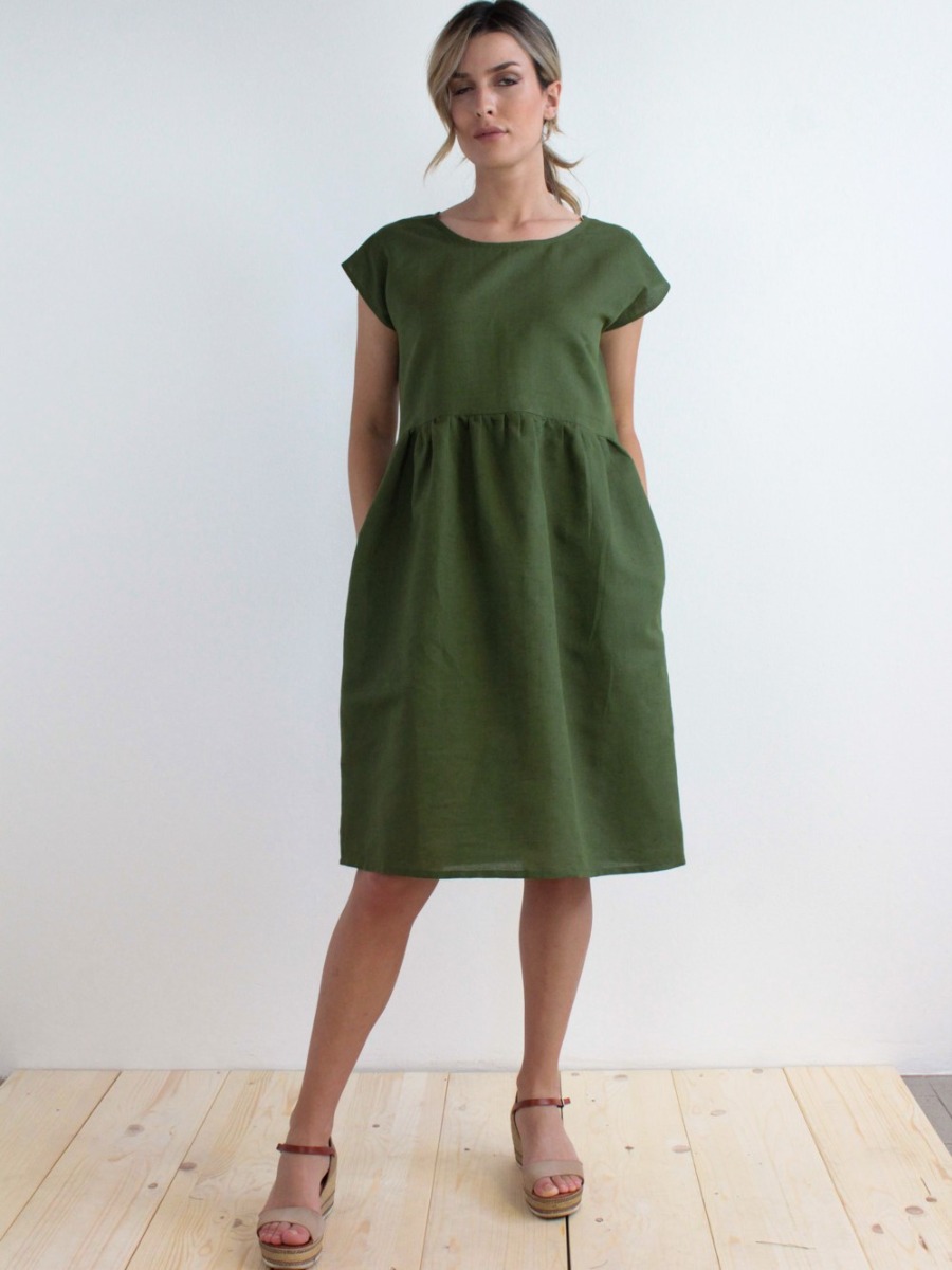 Abito lino donna Clivia Verde foresta - On Earth