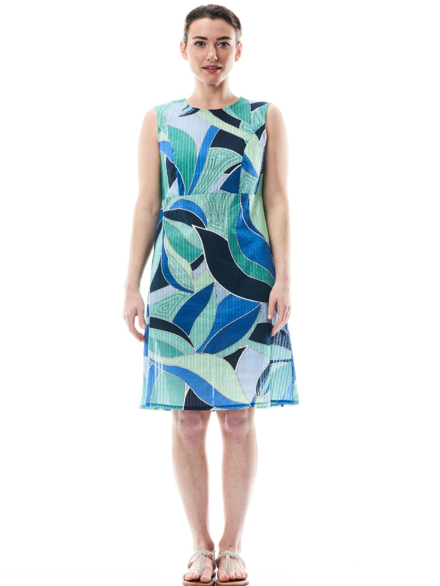 Abito con stampa geometrica in cotone Colli blu azzurro