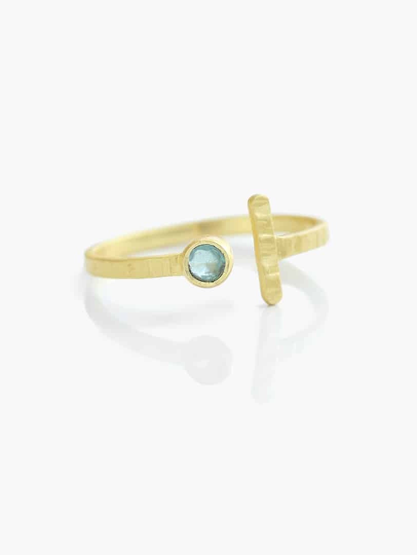 Anello acquamarina placcato oro, Mitl a T regolabile