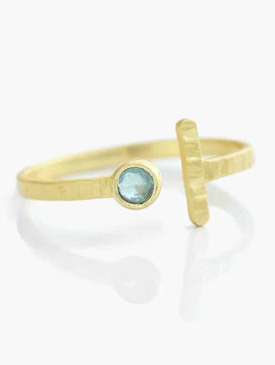 Anello acquamarina placcato oro, Mitl a T regolabile
