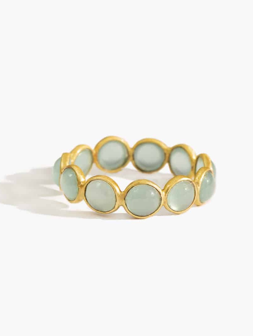 Anello con acquamarina placcato oro, Ula con pietre tonde