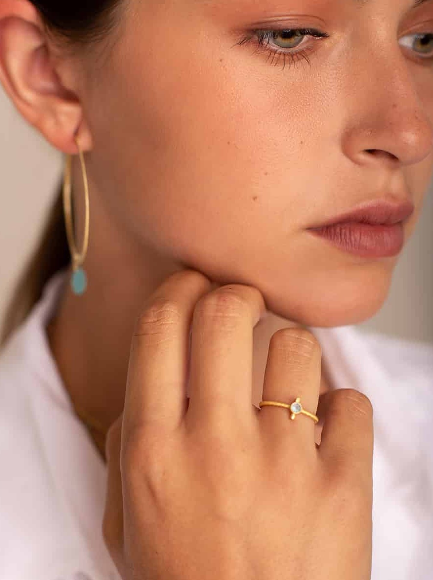 Anello acquamarina punto luce placcato oro, Ross Mandum