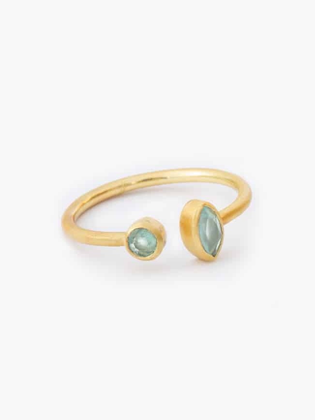Anello acquamarina regolabile 2 pietre oro, Alja Mandum