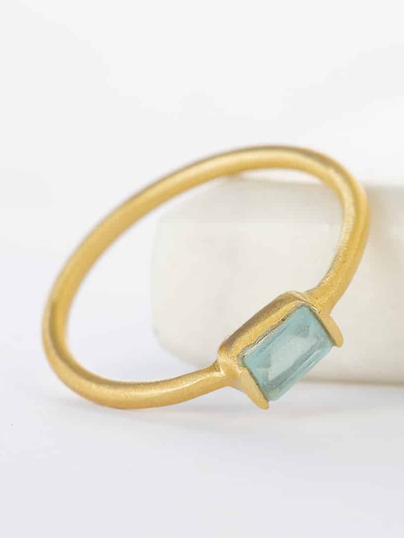 Anello acquamarina rettangolare placcato oro, Litza Mandum