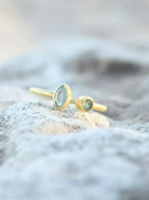 Anello acquamarina regolabile 2 pietre oro, Alja Mandum