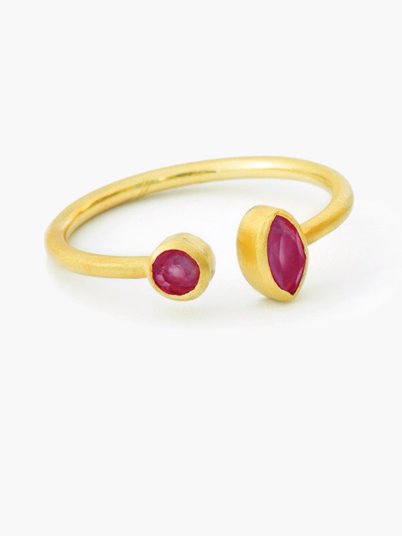 Anello dorato regolabile 2 gocce Tormalina Alya