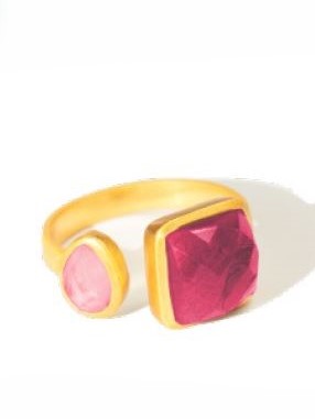 Anello grande Tormalina e Quarzo rosa, placcato oro, CHO