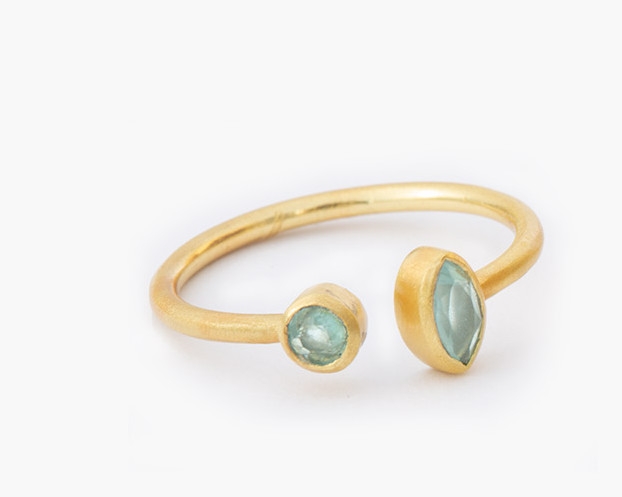 Anello regolabile pietra acquamarina placcato oro - Mandum