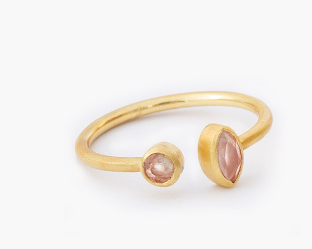 Anello regolabile pietra pietra di luna melacoton placcato oro - Mandum