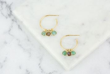 Orecchini anella a lobo con pietra amazonite e labradorite placcato oro - Mandum