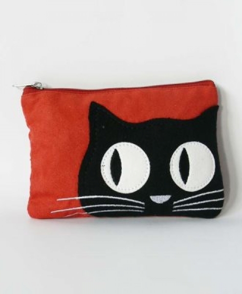 Portadocumenti GATTO in tessuto Rosso-nero 16x10cm