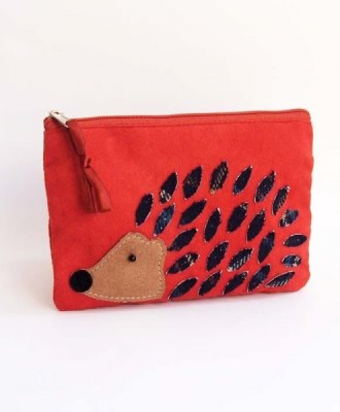Astuccio portadocumenti in tessuto con RICCIO Rosso-grigio 16x10cm