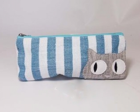 Astuccio portapenne in tessuto lino e cotone Gatto stripes 20x9 cm