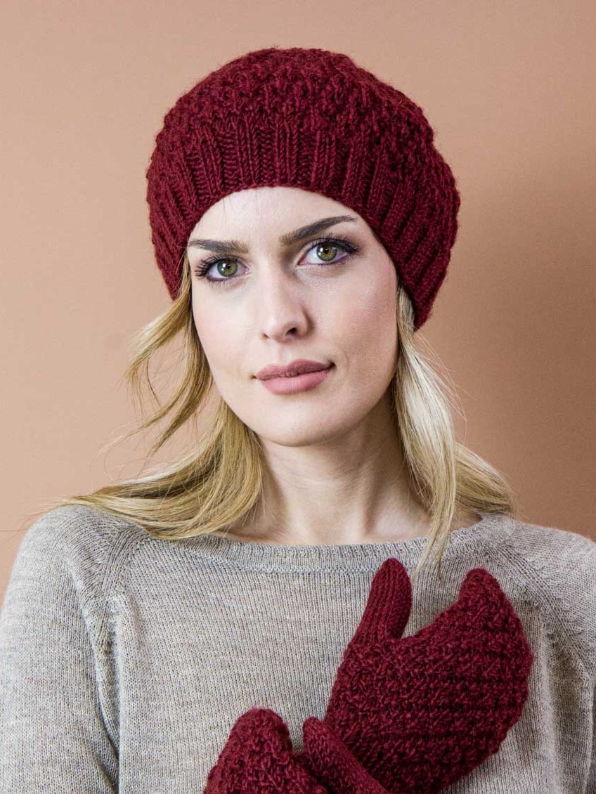 Basco lana donna, fatto a mano Bordeaux Diamond