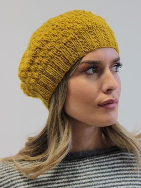 Basco lana donna, fatto a mano Giallo ocra Diamond