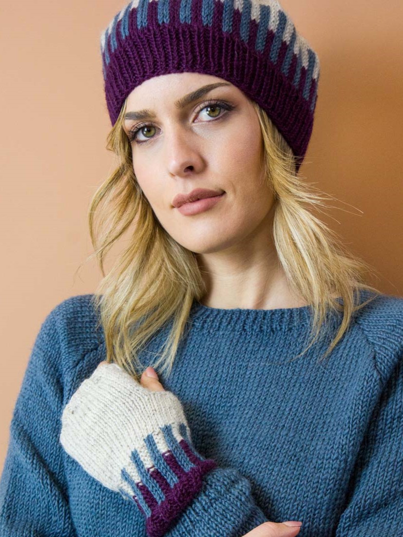 Basco lana donna jacquard, Avio Viola Ghiaccio TRAMA