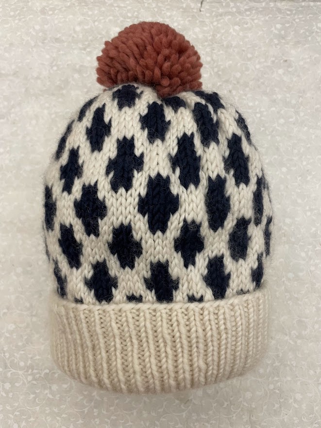 Berretto Bobble Bianco e blu in lana merinos