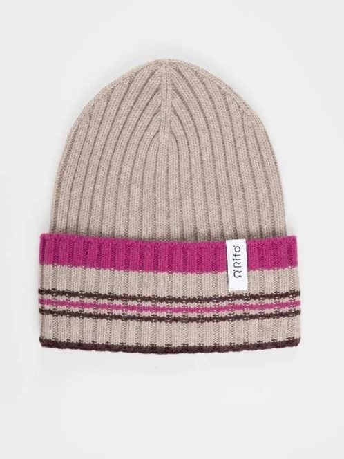Berretto a righe in cashmere rigenerato multi beige