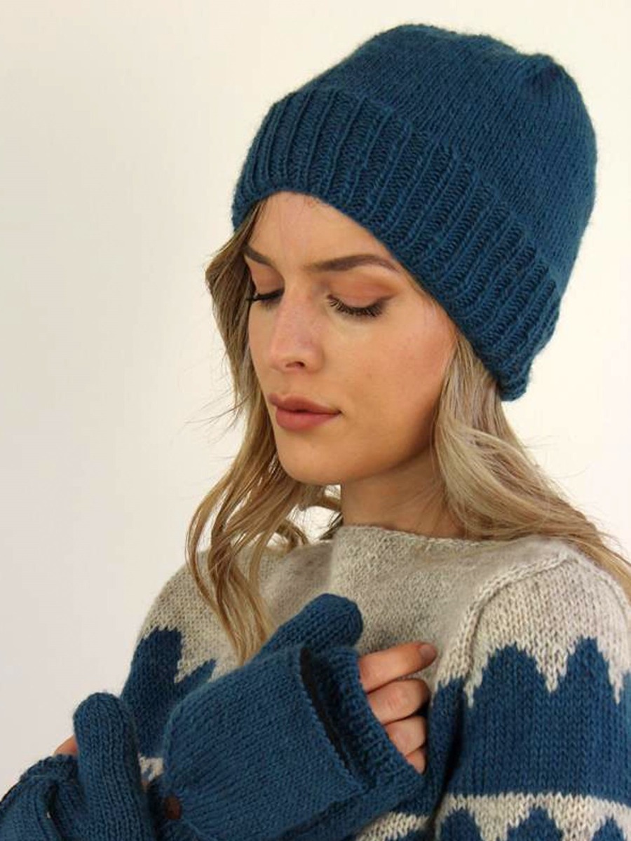 Berretto lana donna, fatto a mano Blu Menta