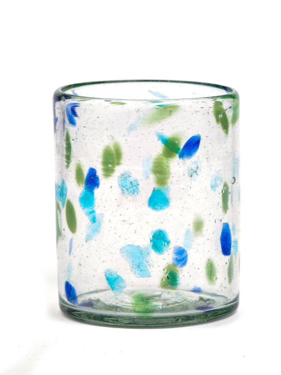 Bicchiere in vetro soffiato gocce blu