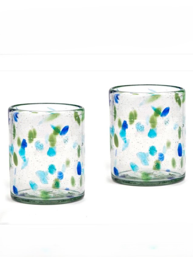 Bicchiere in vetro soffiato gocce blu