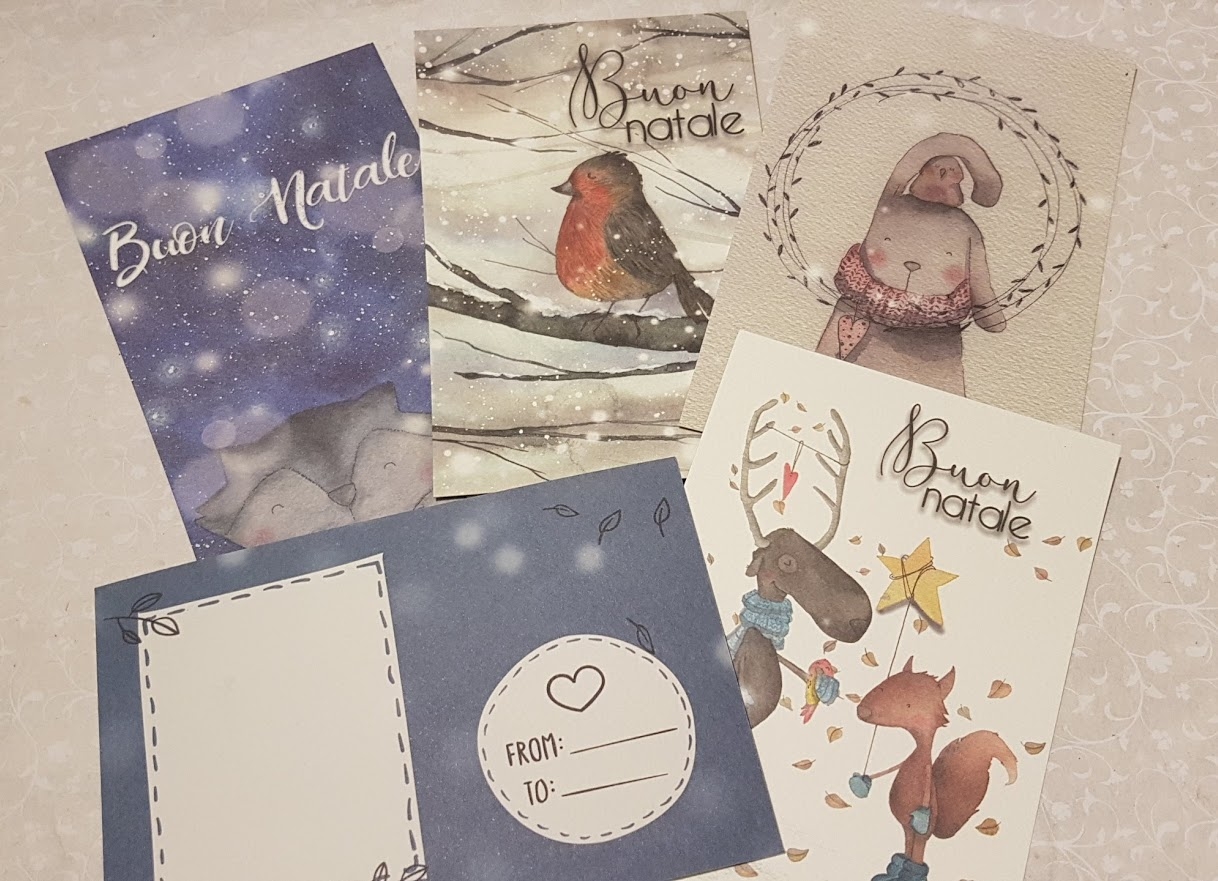 Biglietto cartolina auguri Natale disegno acquerello