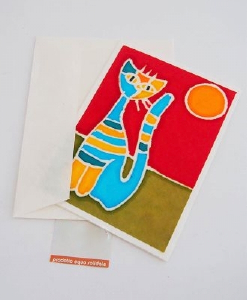 Biglietto auguri in carta di gelso con Gatto