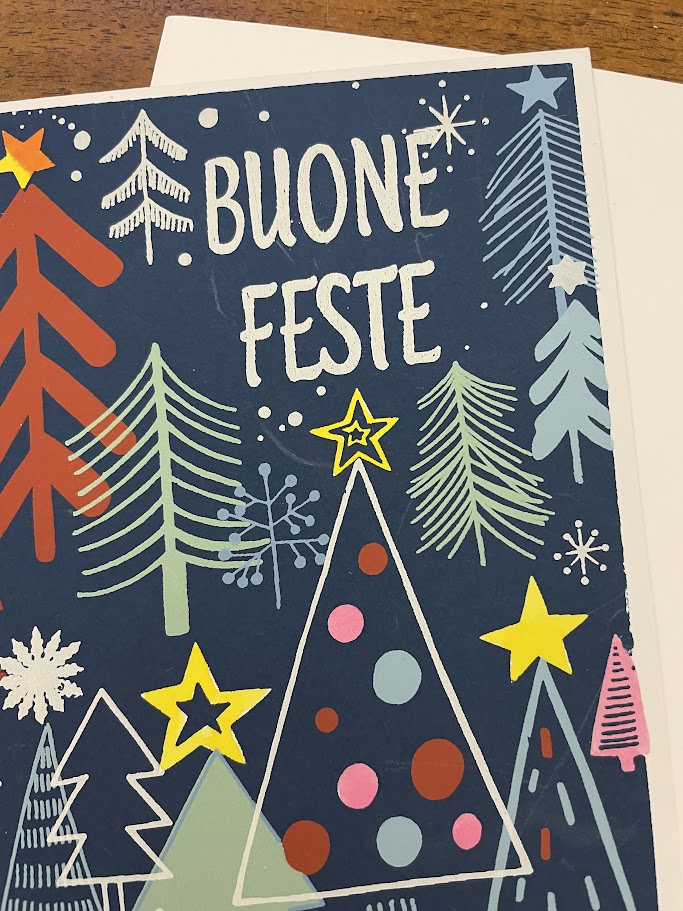 Biglietto auguri Natale blu Alberi