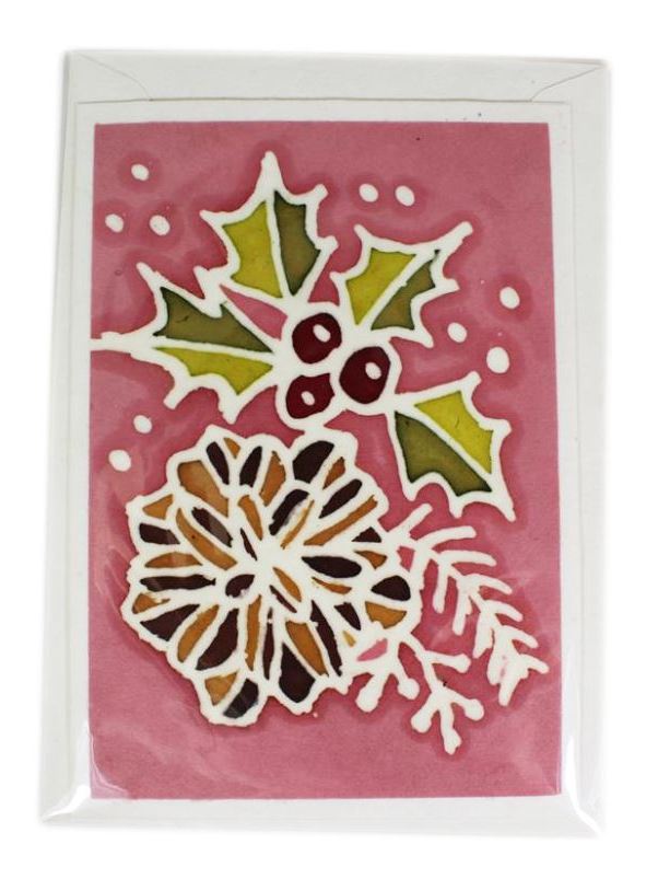 Biglietto auguri Buon Natale in carta di gelso Stelle su rosa