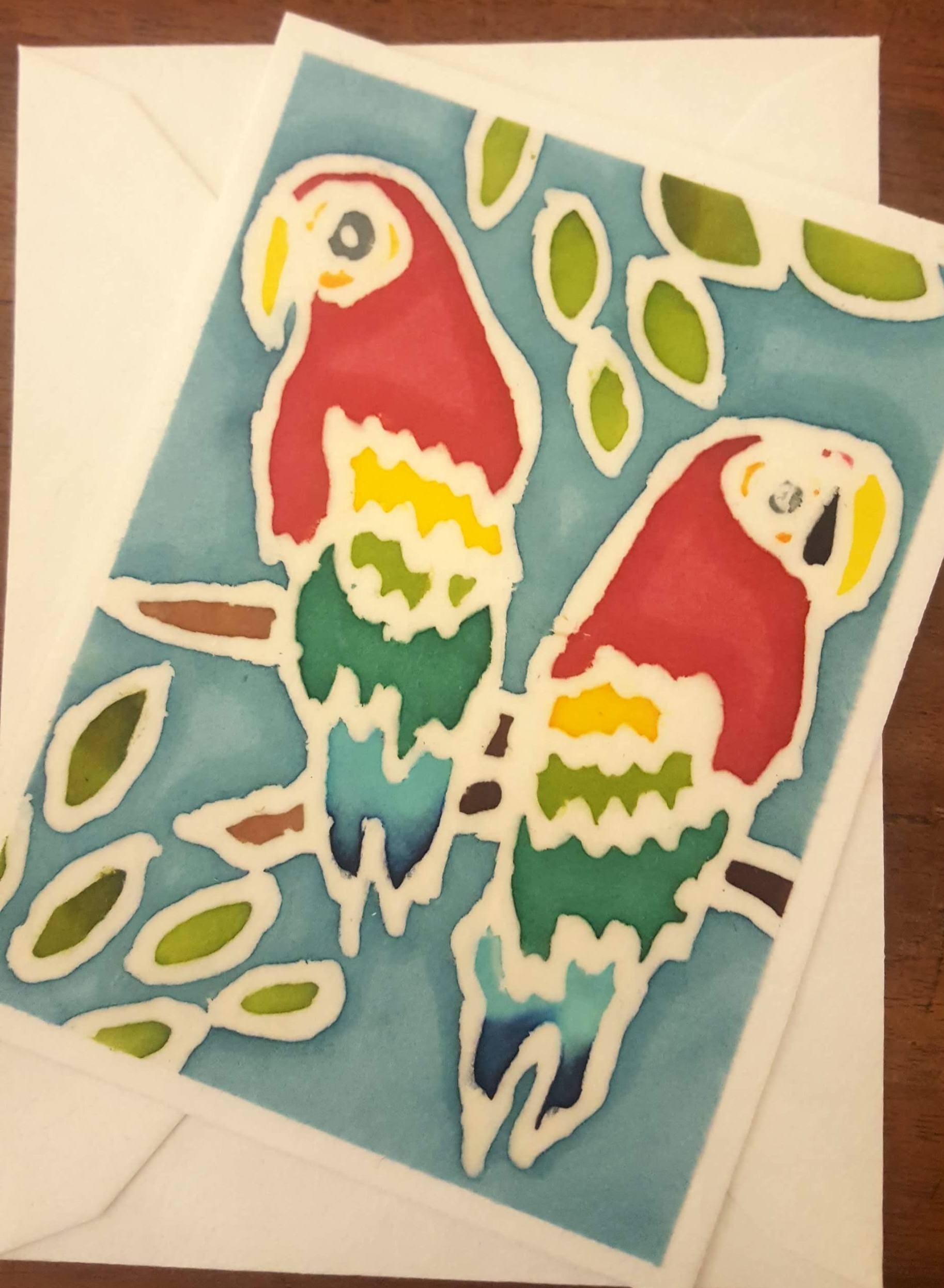 Biglietto auguri in carta di gelso PARROTS