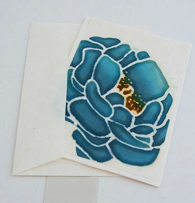 Biglietto auguri in carta di gelso PEONIA BLU