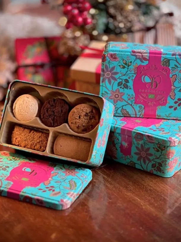 Scatola di latta biscotti artigianali Biologici Bortoletta tiffany