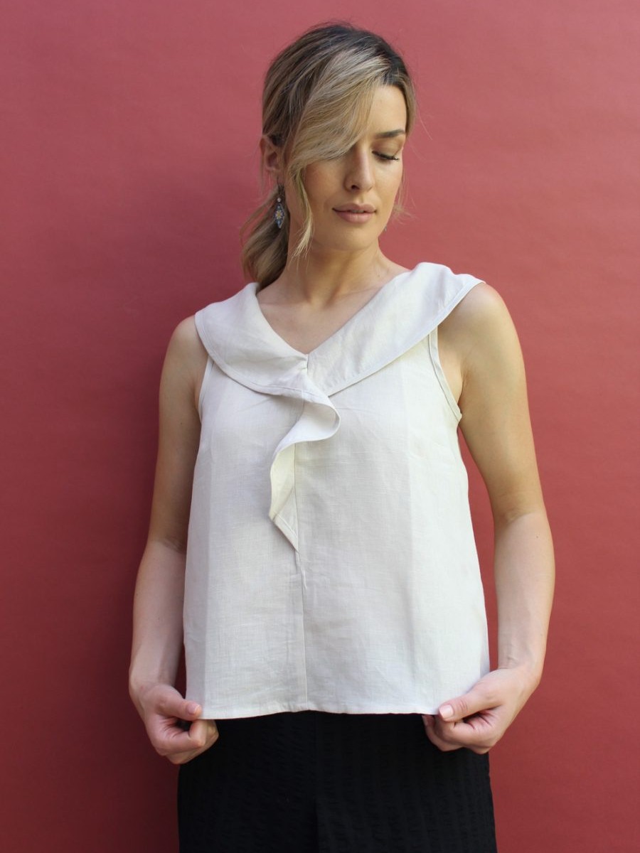 Top elegante bianco in lino e cotone Tamara - Trame